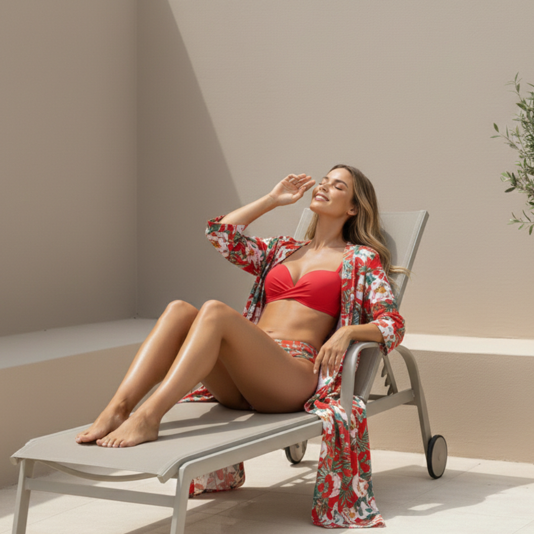 Dámský Plážový Set - Bikiny a Kimono s Květinovým Vzorem