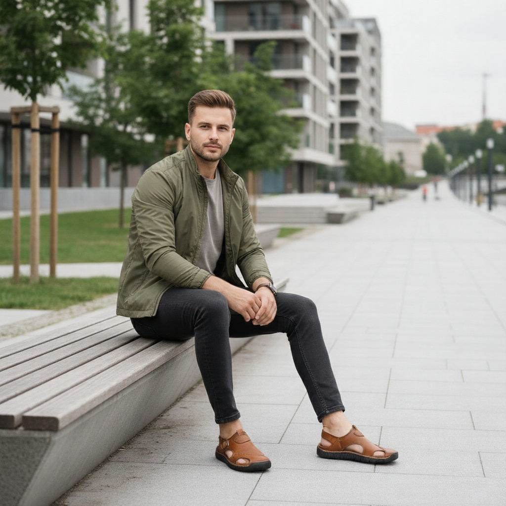 Pánské kožené letní sandály - prodyšné - pohodlné - Mfudin
